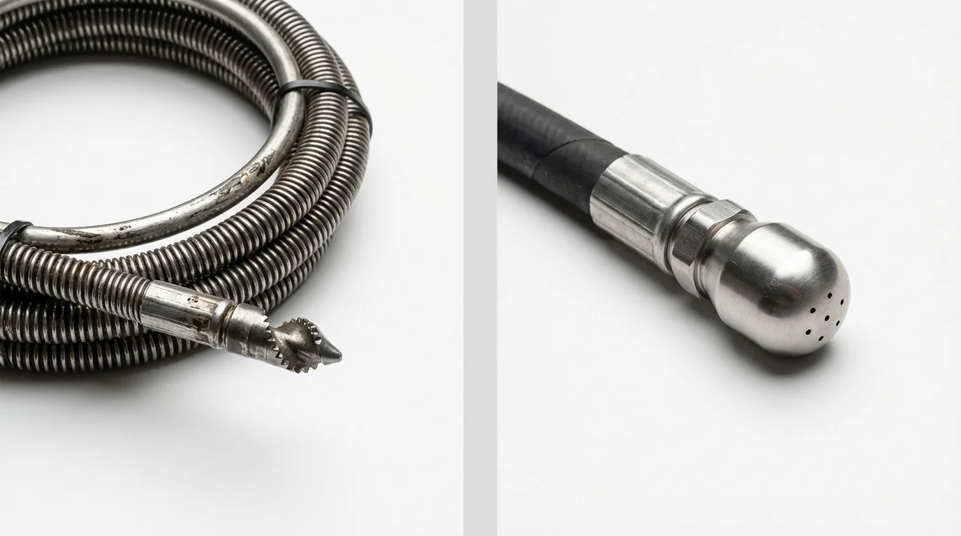 Drain snake cable and hydro jetting nozzle used for drain cleaning in Ocean Springs, MS