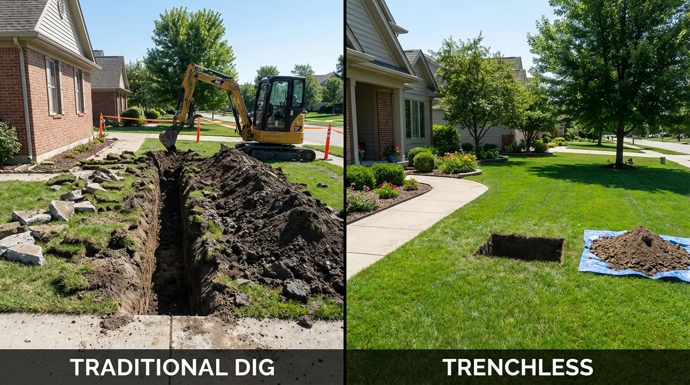 Trenchless sewer repair with minimal yard damage versus traditional excavation in Ocean Springs, MS